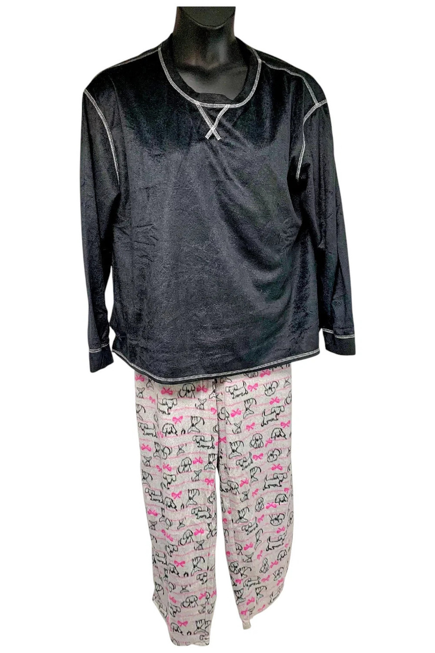 Comfort Code Women's Sueded Microfleece Pj Set Black - Regular